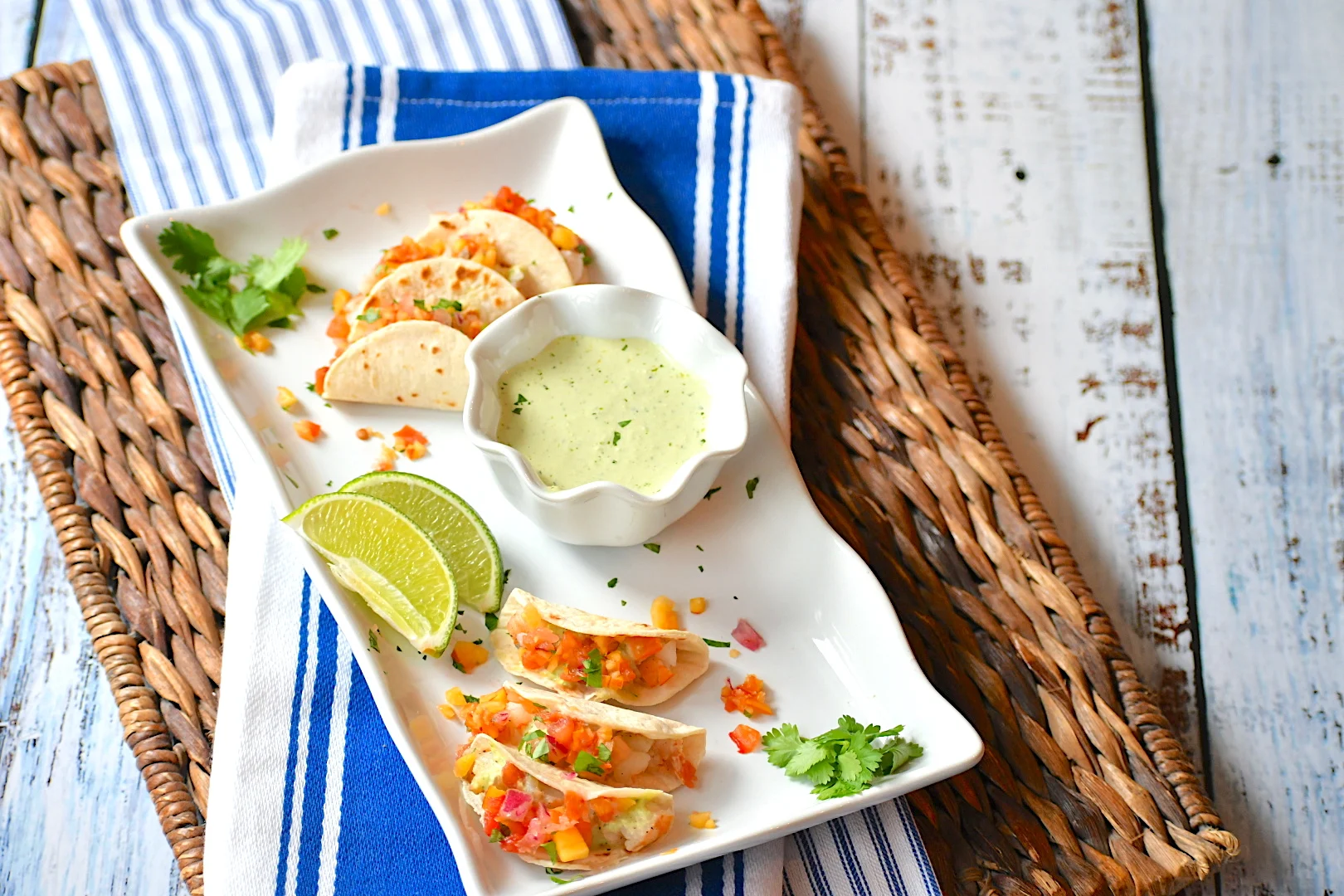 grilled shrimp tacos with peach salsa